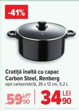 Carrefour Cratiţă înaltă cu capac Carbon Steel, Renberg Ofertă