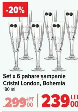 Carrefour Set x 6 pahare şampanie Cristal London, Bohemia Ofertă