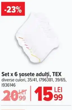 Carrefour Set x 6 şosete adulți, TEX Ofertă