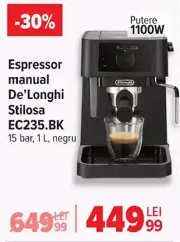 Carrefour Espressor manual De'Longhi Stilosa EC235.BK Ofertă