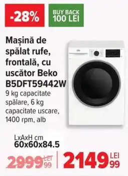 Carrefour Maşină de spălat rufe, frontală, cu uscător Beko B5DFT59442W Ofertă