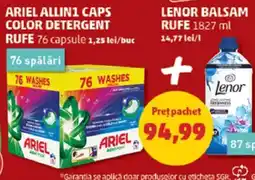 Penny Ariel allin1 caps color detergent rufe + lenor balsam rufe Ofertă