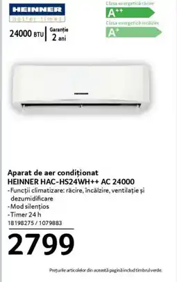 Selgros Aparat de aer condiționat HEINNER HAC-HS24WH++ AC 24000 Ofertă
