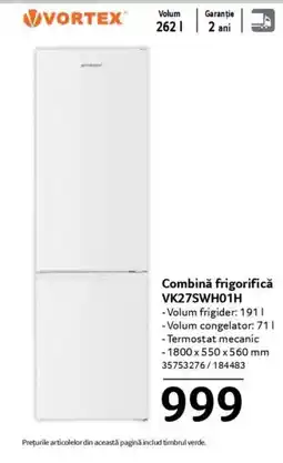 Selgros VORTEX Combină frigorifică VK27SWH01H Ofertă