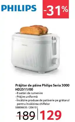Selgros PHILIPS Prăjitor de pâine Philips Seria 3000 HD2511/00 Ofertă