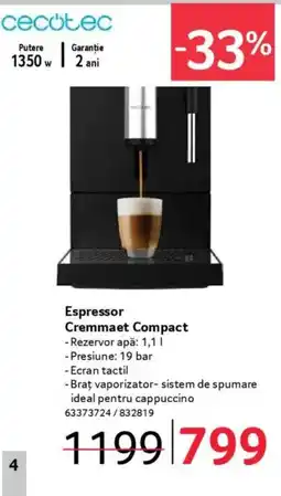 Selgros Cecotec Espressor Cremmaet Compact Ofertă