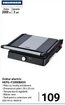 Selgros HEINNER Grătar electric HEPG-F2000BKSS Ofertă