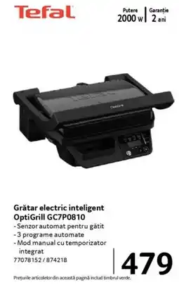 Selgros Tefal Grătar electric inteligent OptiGrill GC7P0810 Ofertă