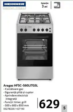 Selgros HEINNER Aragaz HFSC-S60LITGSL Ofertă