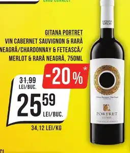 Mega Image GITANA PORTRET Vin cabernet sauvignon & rară neagră/chardonnay & fetească/ merlot & rară neagră Ofertă