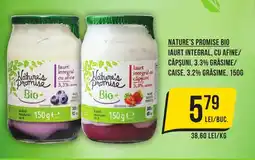 Mega Image Nature's Promise Bio Iaurt integral, cu afine/ căpşuni, 3.3% grăsime/ caise, 3.2% grăsime Ofertă