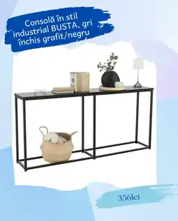 ELVILA Consolă în stil industrial BUSTA, gri închis grafit/negru Ofertă