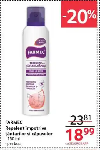 Selgros FARMEC Repelent împotriva tantarilor şi căpușelor Ofertă