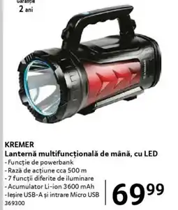 Selgros KREMER Lanternă multifuncțională de mână, cu LED Ofertă