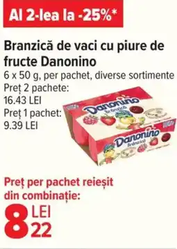 Branzică de vaci cu piure de fructe Danonino