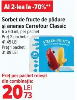 Carrefour Sorbet de fructe de pădure şi ananas Carrefour Classic Ofertă