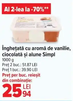 Carrefour îngheţată cu aromă de vanilie, ciocolată şi alune Simpl Ofertă