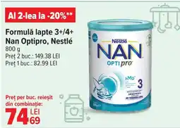Formulă lapte 3+/4+ Nan Optipro, Nestlé