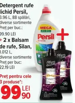 Carrefour Detergent rufe lichid Persil, + 2 x Balsam de rufe, Silan Ofertă