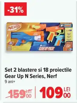 Carrefour Set 2 blastere si 18 proiectile Gear Up N Series, Nerf Ofertă