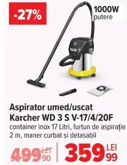 Carrefour Aspirator umed/uscat Karcher WD 3 S V-17/4/20F Ofertă