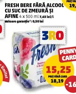 Penny Fresh bere fără alcool cu suc de zmeură şi afine Ofertă