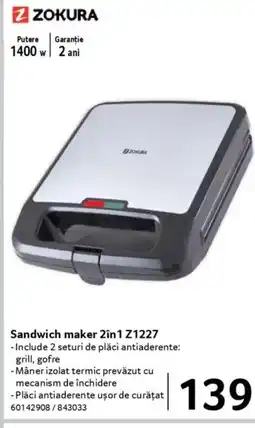 Selgros ZOKURA Sandwich maker 2in1 Z1227 Ofertă