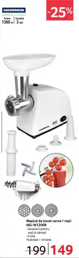 Selgros HEINNER Maşină de tocat carne / roşii MG-W1200R Ofertă