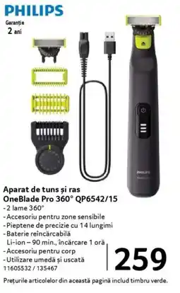Selgros PHILIPS Aparat de tuns şi ras OneBlade Pro 360° QP6542/15 Ofertă
