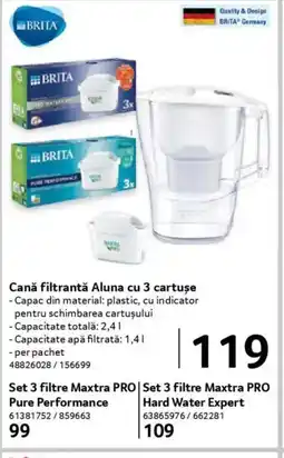 Selgros BRITA Canǎ filtrantǎ Aluna cu 3 cartuse Ofertă