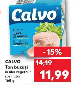 Kaufland CALVO Ton bucăţi în ulei vegetal / sos natur Ofertă