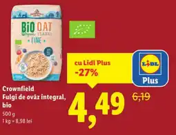 Lidl Crownfield Fulgi de ovǎz integral, bio Ofertă