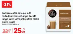Carrefour Capsule cafea café au lait/ cortado/expresso/lungo decaff/ lungo intenso/napoli/coffee moka Dolce Gusto Ofertă
