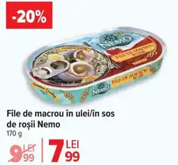 Carrefour File de macrou în ulei/în sos de roşii Nemo Ofertă