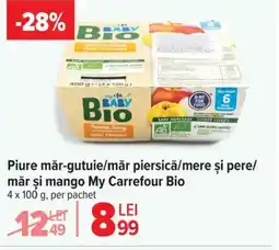 Carrefour Piure mǎr-gutuie/măr piersică/mere și pere/ măr şi mango My Carrefour Bio Ofertă