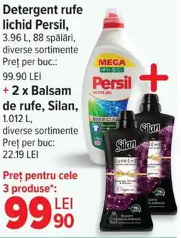 Carrefour Detergent rufe lichid Persil, + 2 x Balsam de rufe, Silan Ofertă