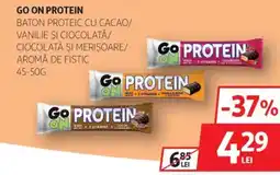 Auchan GO ON PROTEIN Baton proteic cu cacao/ vanilie și ciocolată/ ciocolată şi merișoare/ aromă de fistic Ofertă