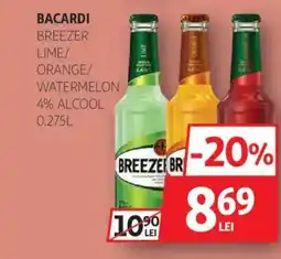 Auchan BACARDI Breezer lime/ orange/ watermelon 4% alcool Ofertă