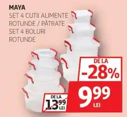 Auchan Maya Set 4 cutii alimente rotunde / pătrate set 4 boluri rotunde Ofertă
