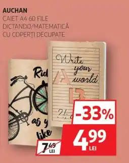 Auchan AUCHAN Caiet A4 60 file dictando/matematică cu coperti decupate Ofertă