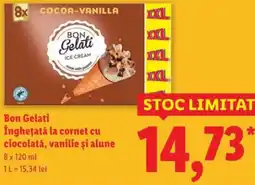 Lidl Bon Gelati Înghețată la cornet cu ciocolată, vanilie şi alune Ofertă