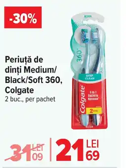 Carrefour Market Periuţă de dinți Medium/ Black/Soft 360, Colgate Ofertă