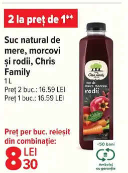 Carrefour Suc natural de mere, morcovi şi rodii, Chris Family Ofertă