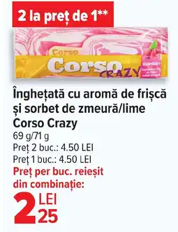 Carrefour îngheţată cu aromă de frișcă şi sorbet de zmeură/lime Corso Crazy Ofertă