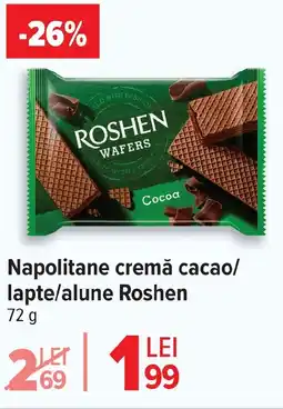 Carrefour Napolitane cremă cacao/ lapte/alune Roshen Ofertă