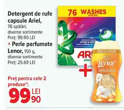 Carrefour Detergent de rufe capsule Ariel, + Perle parfumate Lenor Ofertă
