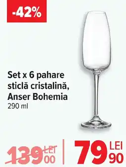 Carrefour Set x 6 pahare sticlă cristalină, Anser Bohemia Ofertă
