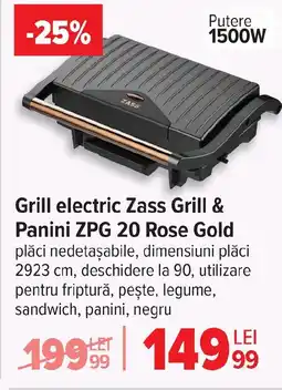 Carrefour Grill electric Zass Grill & Panini ZPG 20 Rose Gold Ofertă