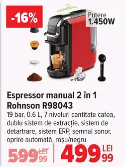 Carrefour Espressor manual 2 în 1 Rohnson R98043 Ofertă