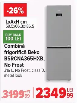 Carrefour Combină frigorifică Beko B5RCNA365HXB, No Frost Ofertă